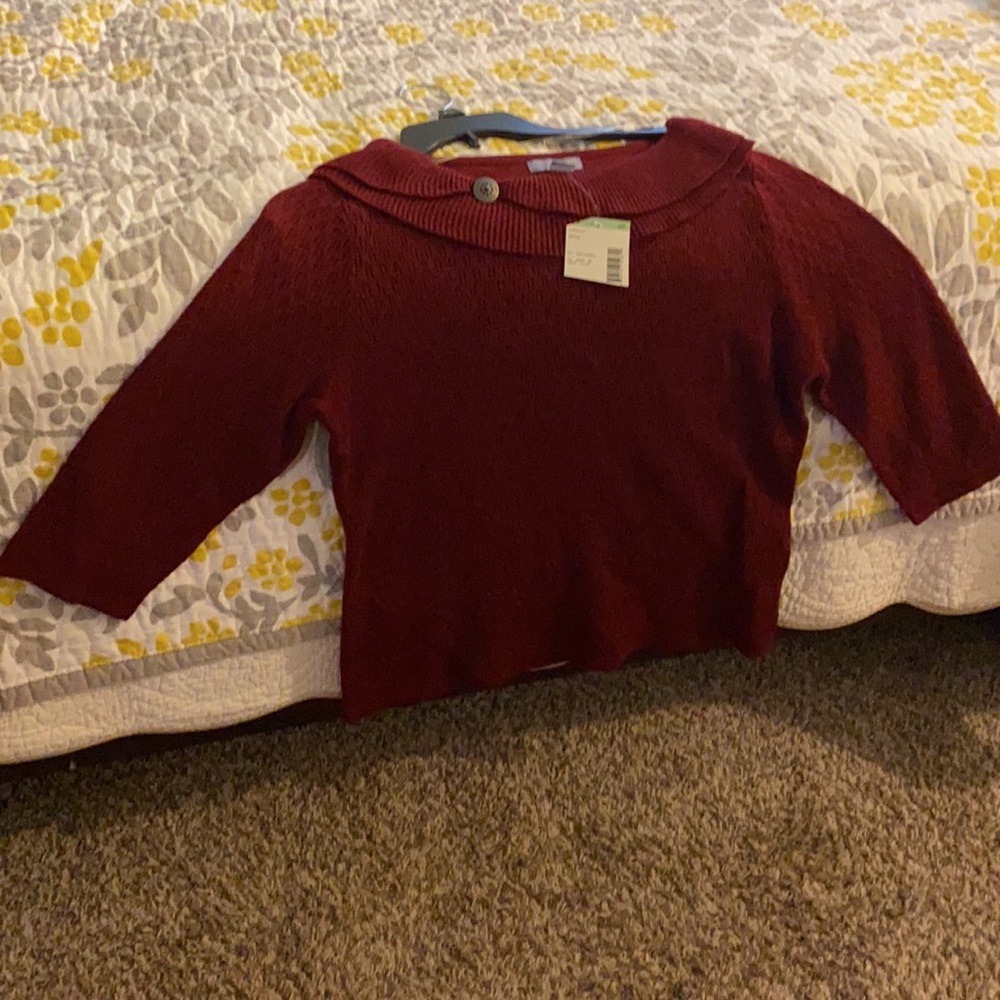 Laura Scott Petite Large scoop neck lite three-quarter sleeve sweater. Maroon. - Picture 3 of 3